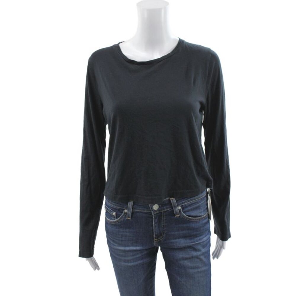 J Brand Womens Black Basic Long Sleeve Crewneck Pima Cotton T-Shirt Size L